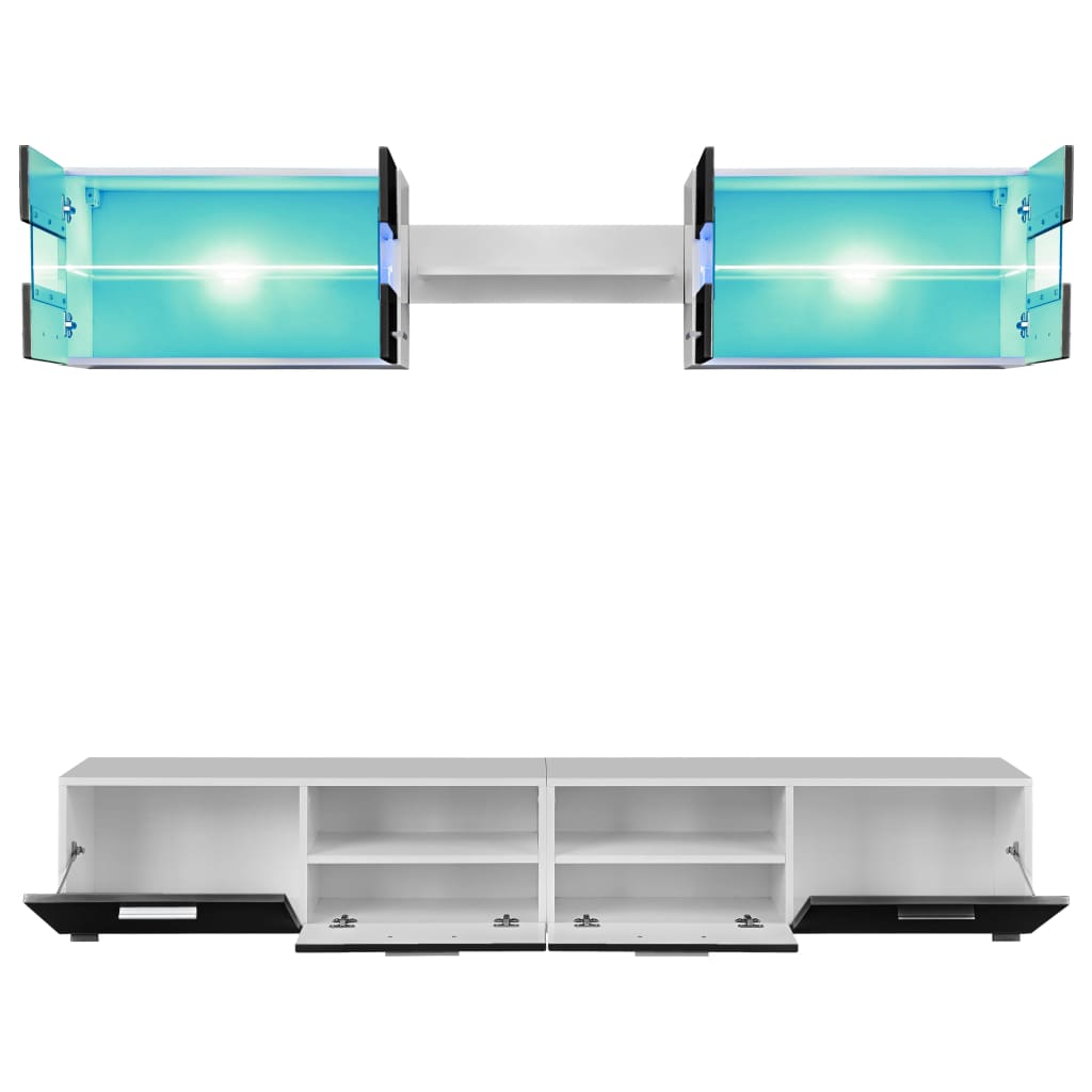 5-tlg. TV-Wohnwand-Set mit LED-Leuchten Hochglanz-Weiß