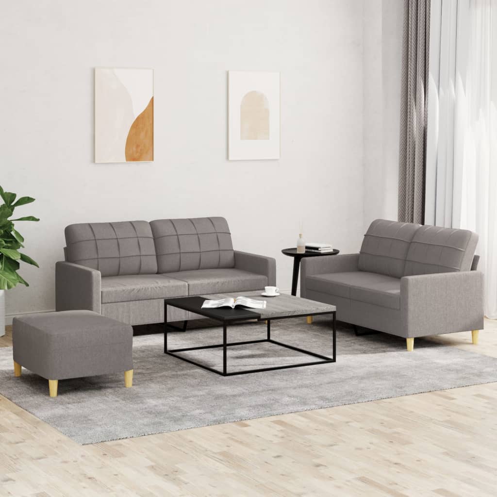 3-tlg. Sofagarnitur mit Kissen Creme Stoff