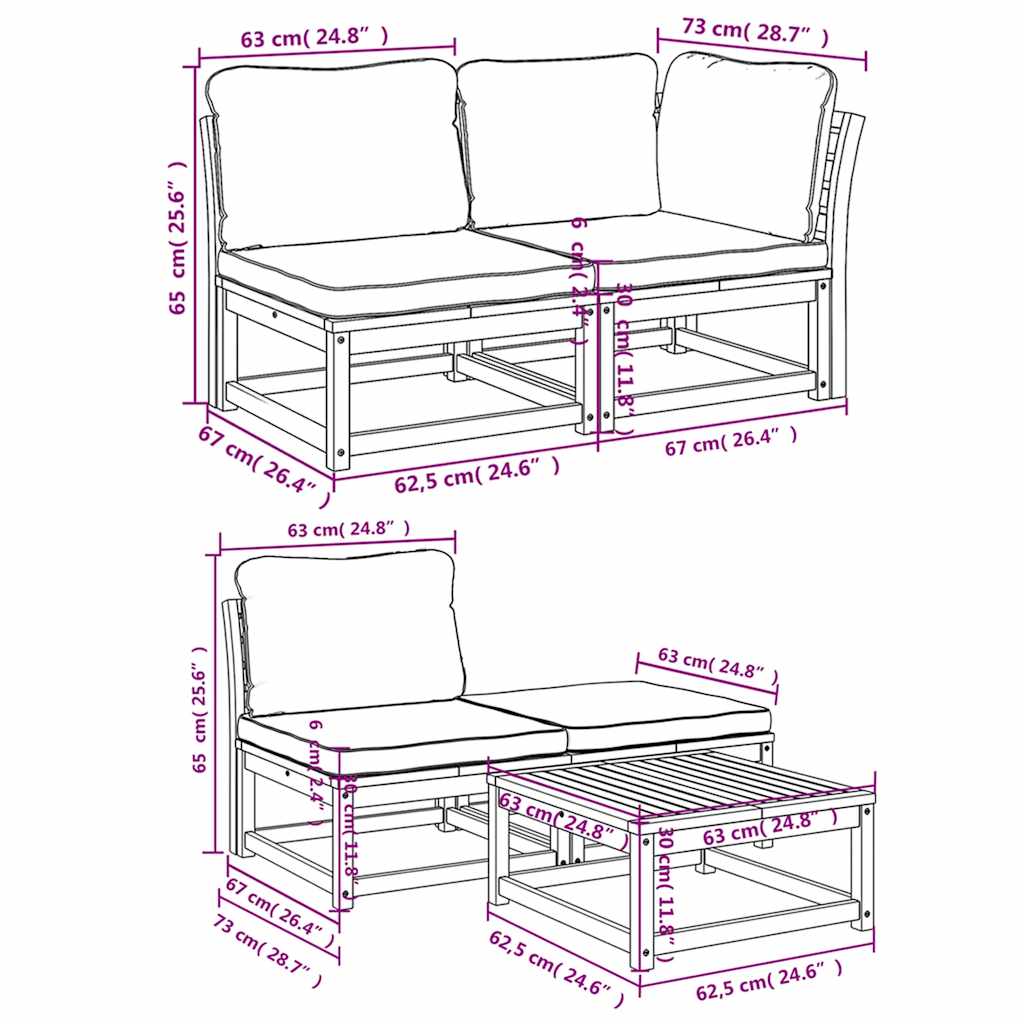 4-tlg. Garten-Lounge-Set mit Kissen Massivholz Akazie