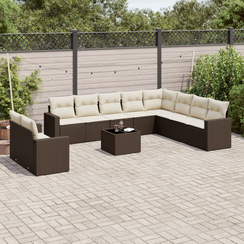 10-tlg. Garten-Sofagarnitur mit Kissen Schwarz Poly Rattan