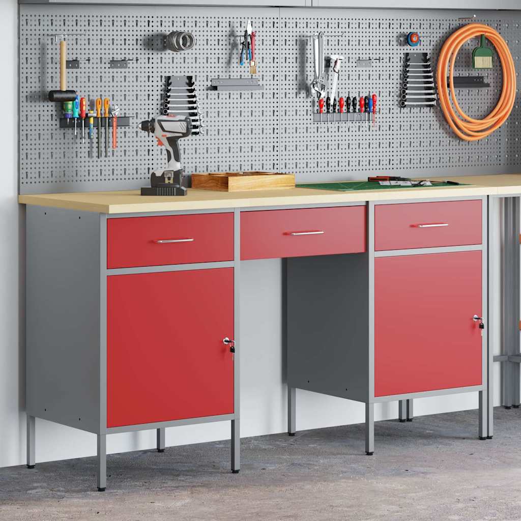 Werkbank mit Schubladen 2 pcs Rot und Grau 100 x 55 x 85 cm