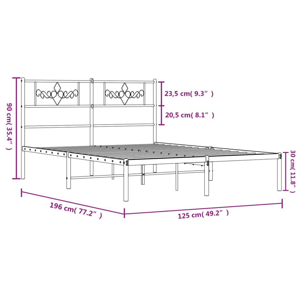 Bettgestell mit Kopfteil Metall Schwarz 100x190 cm