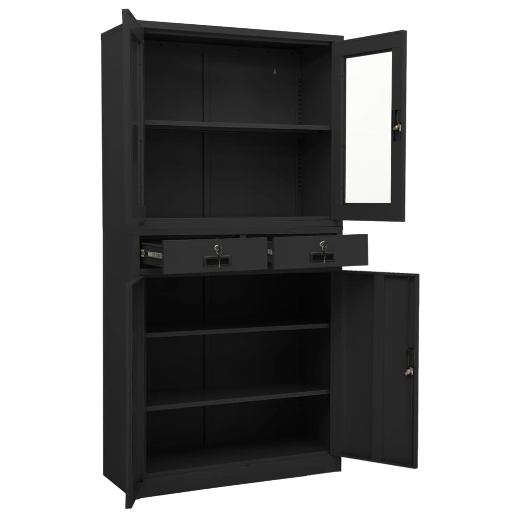 Büroschrank Hellgrau 90x40x180 cm Stahl und Gehärtetes Glas