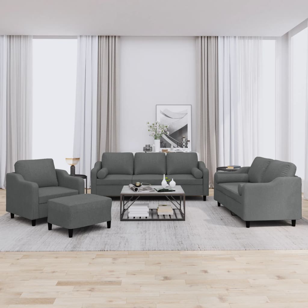 4-tlg. Sofagarnitur mit Kissen Braun Stoff