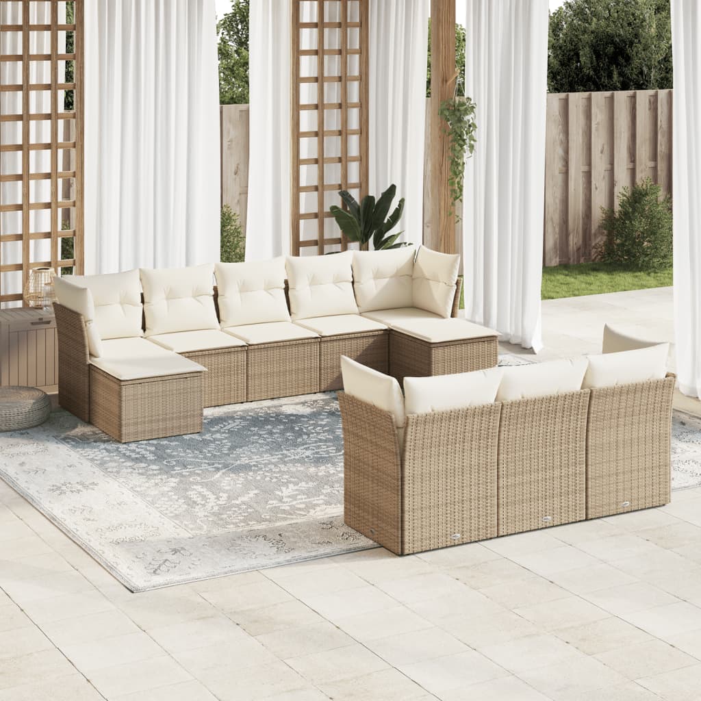 10-tlg. Garten-Sofagarnitur mit Kissen Schwarz Poly Rattan