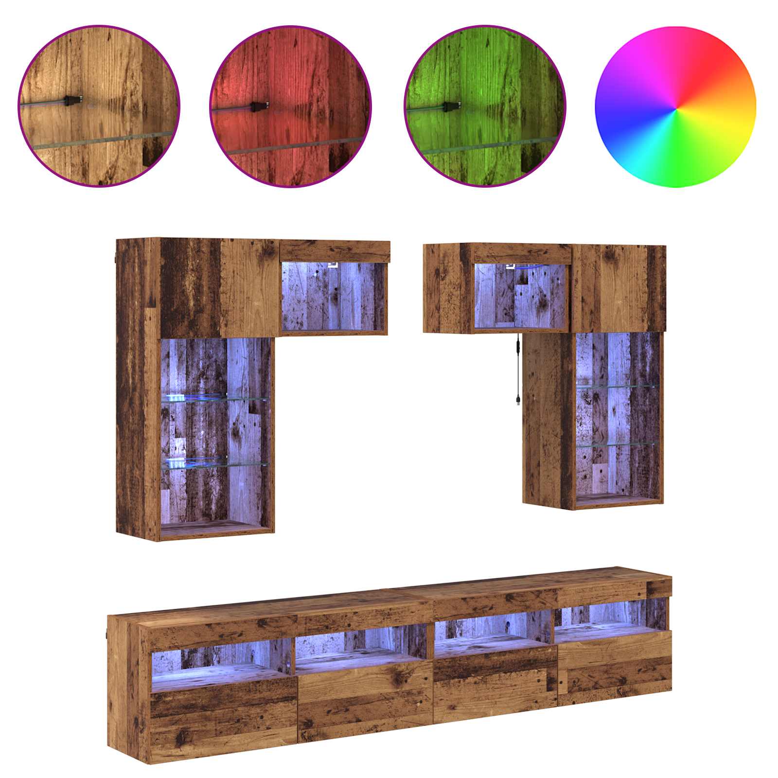 5-tlg. Wohnwand mit LED-Beleuchtung Weiß Holzwerkstoff