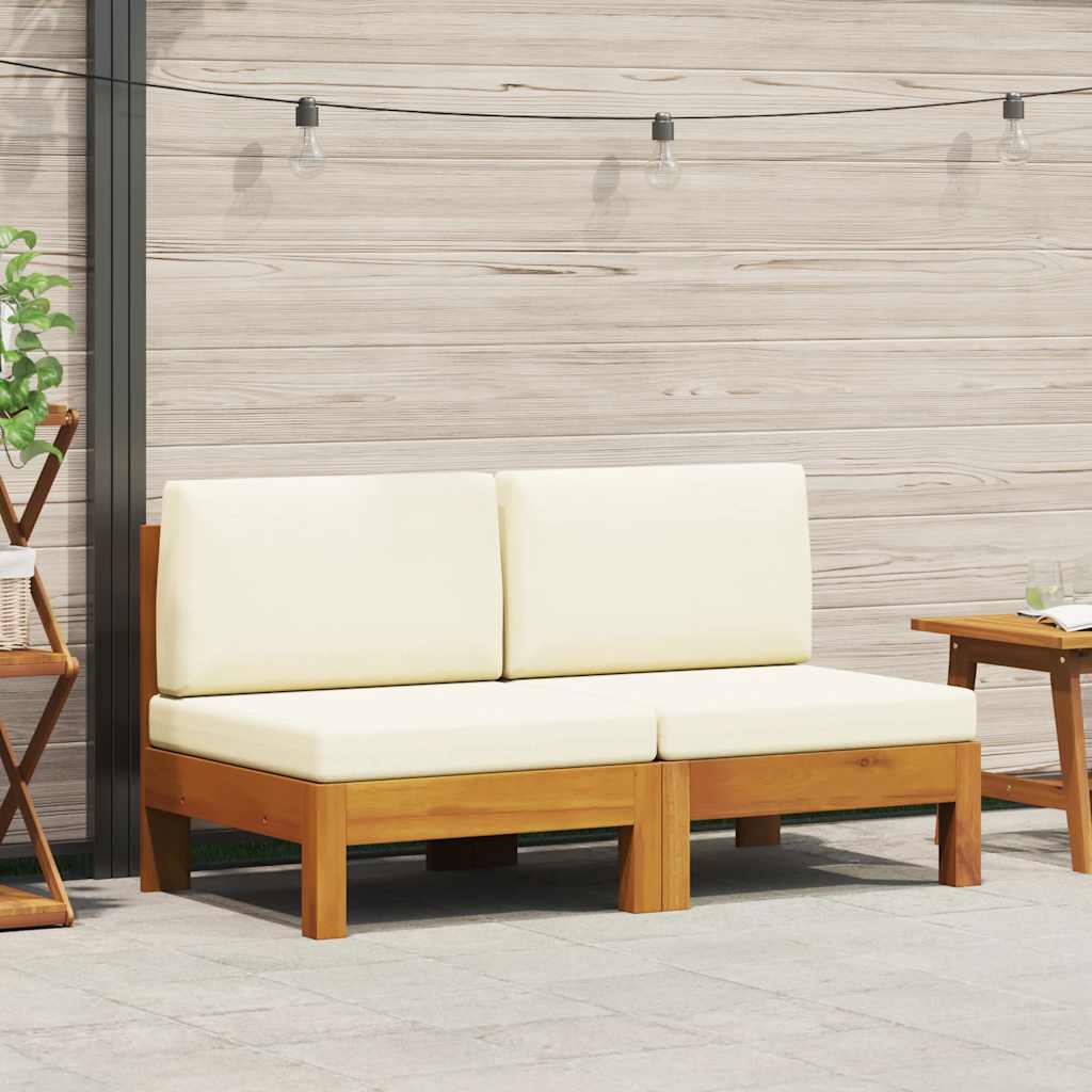 2-tlg. Garten-Lounge-Set mit Cremeweißen Kissen Akazienholz
