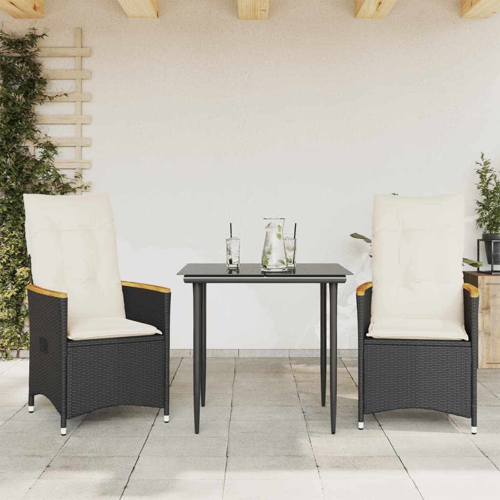 Gartensessel Verstellbar mit Kissen Schwarz Poly Rattan