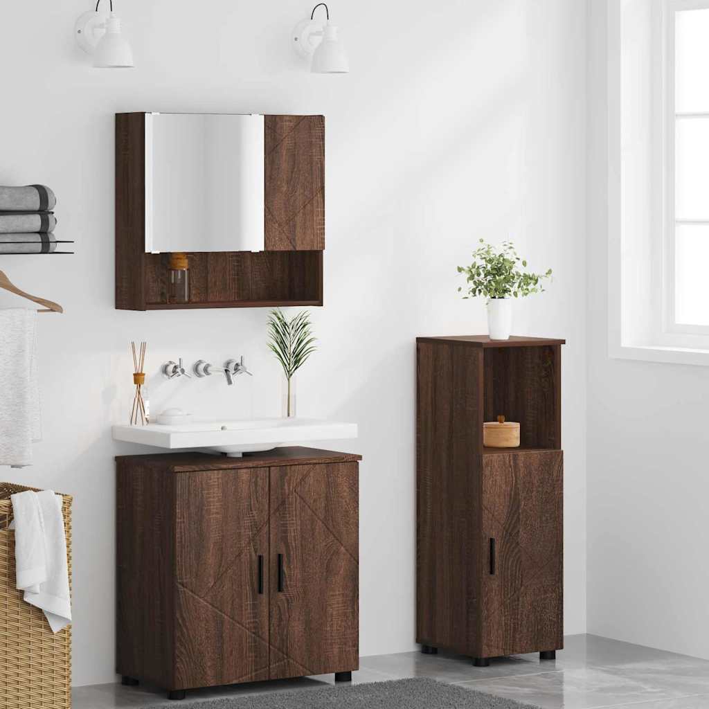 Badezimmermöbel-Set mit Tür 3 pcs Weiß Holzwerkstoff & Metall