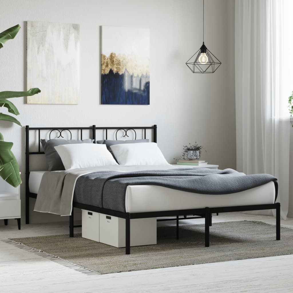 Bettgestell mit Kopfteil Metall Schwarz 100x190 cm
