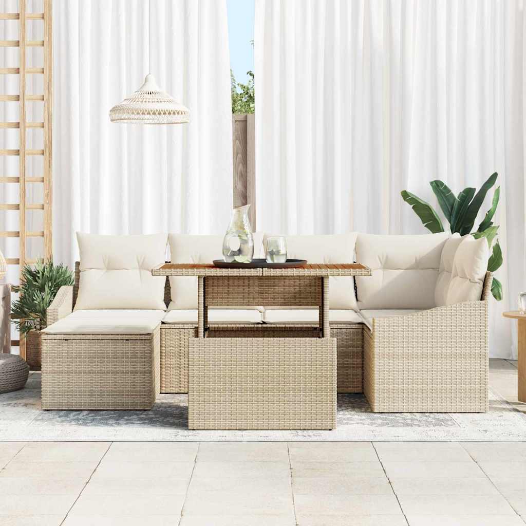 Garten Essgruppe mit Kissen 7 pcs Schwarz und Creme