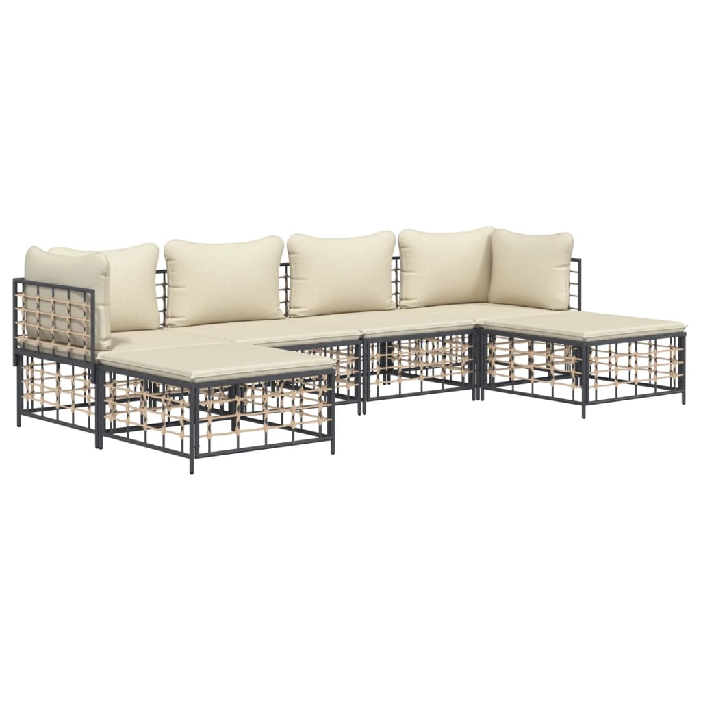 7-tlg. Garten-Lounge-Set mit Kissen Anthrazit Poly Rattan