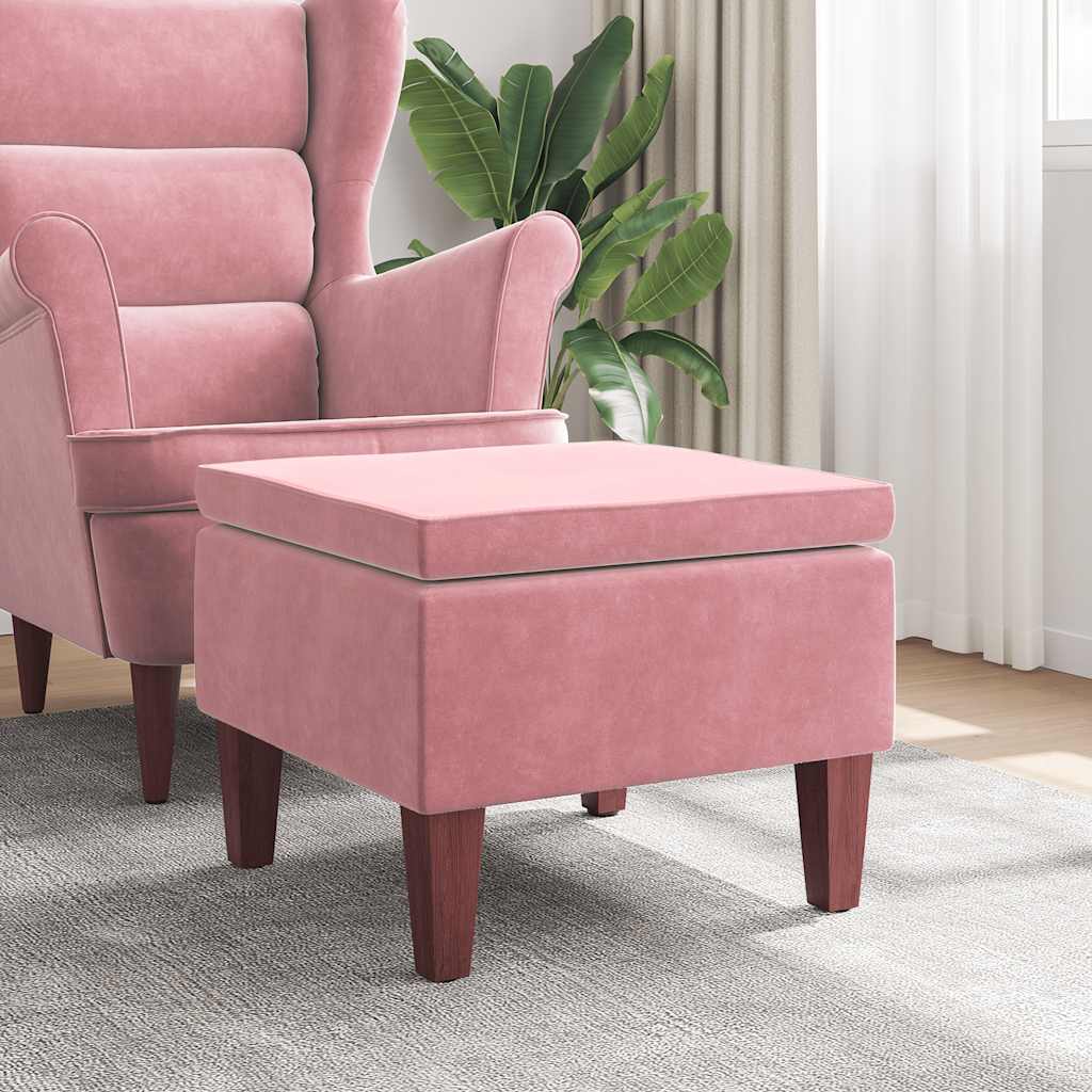 Hocker mit Holzbeinen Dunkelgrau Samt