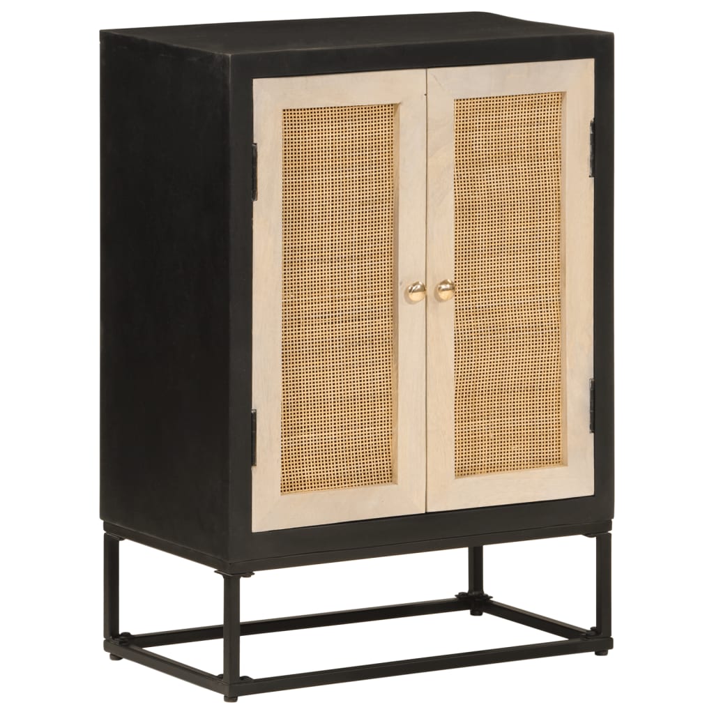 Nachttisch Schwarz 40x30x50 cm Massivholz Mango und Eisen