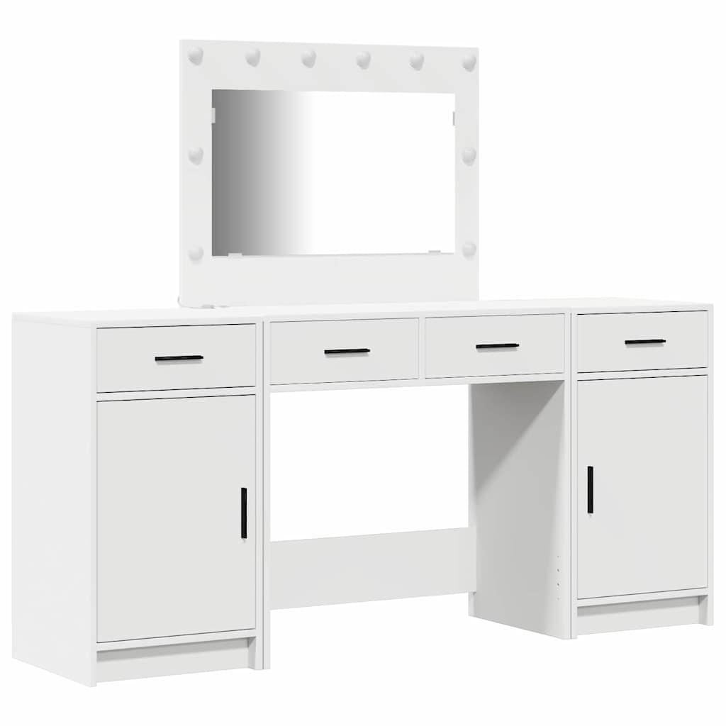 Schminktisch mit Spiegelbeleuchtung 3 pcs Weiß Holzwerkstoff