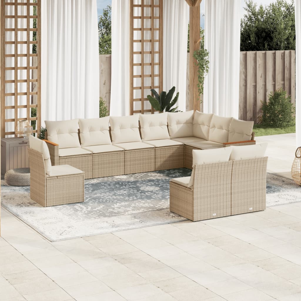 10-tlg. Garten-Sofagarnitur mit Kissen Schwarz Poly Rattan