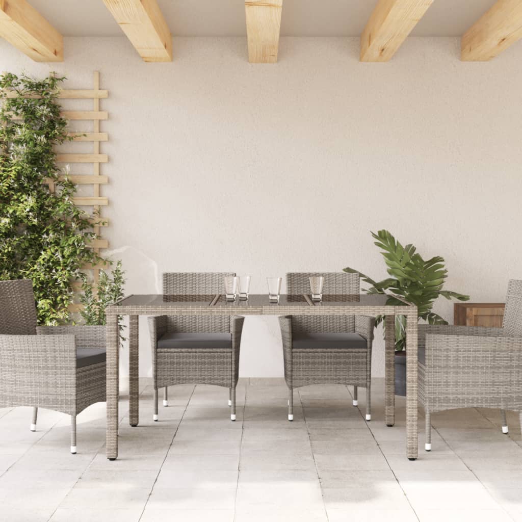 Gartentisch 150x90x75 cm Hartglas und Poly Rattan Schwarz
