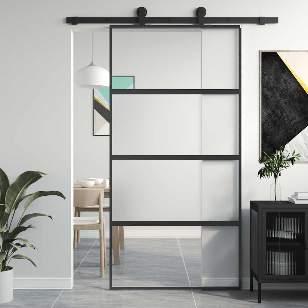 Schiebetür Aluminium und ESG Glas 90x205 cm Schwarz