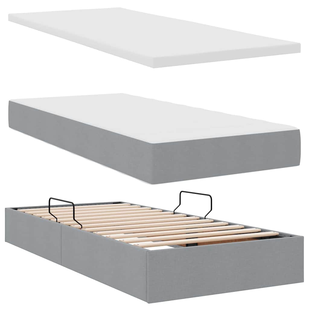 Aufbewahrungsbett mit Kopfteil Hellgrau 180 x 200 cm Stoff