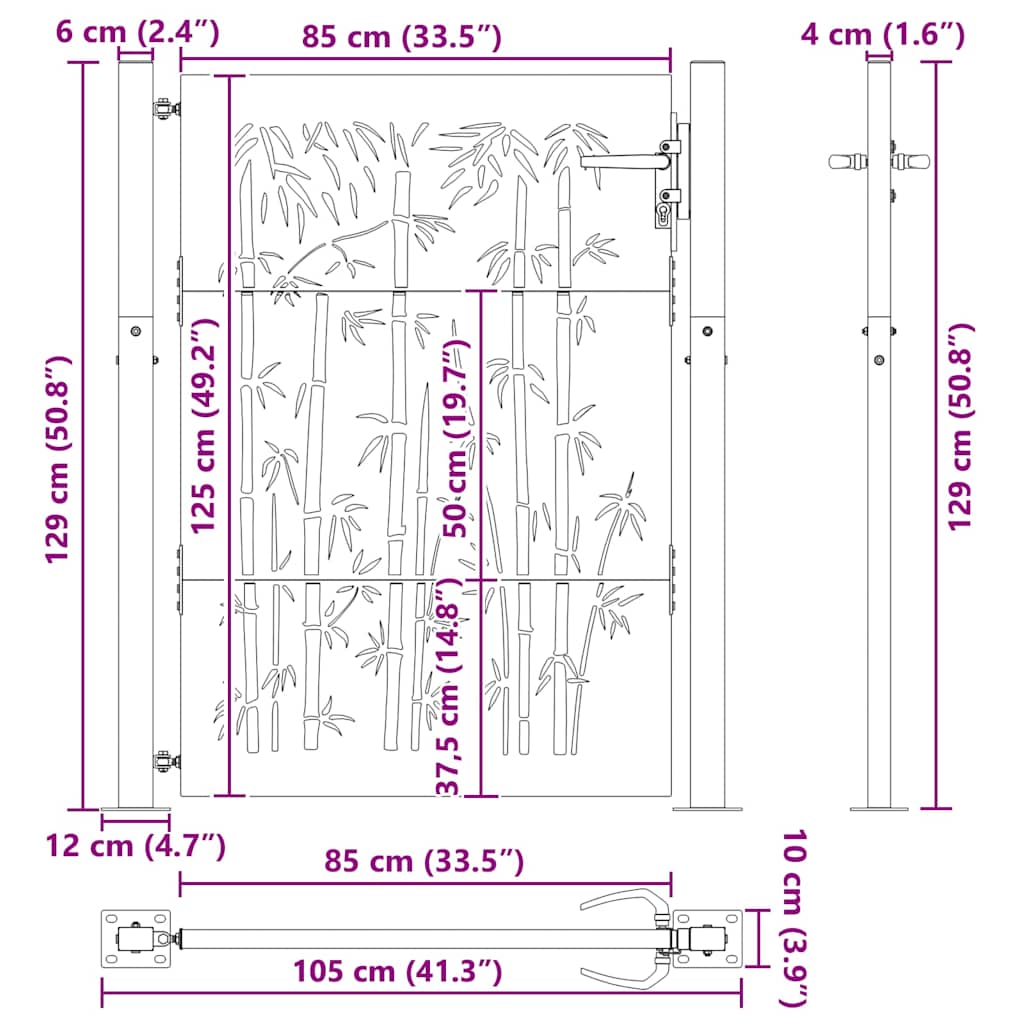 Gartentor 100x75 cm Cortenstahl Bambus-Design
