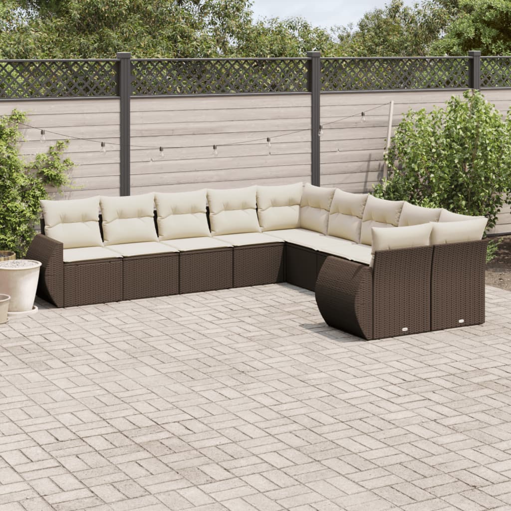 10-tlg. Garten-Sofagarnitur mit Kissen Schwarz Poly Rattan