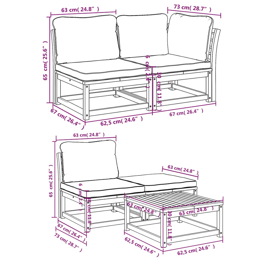 4-tlg. Garten-Lounge-Set mit Kissen Massivholz Akazie