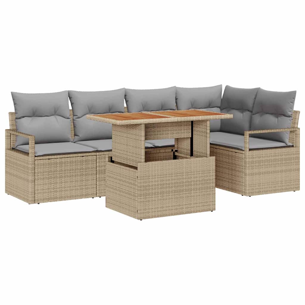 Garten Essgruppe mit Kissen 6 pcs Schwarz und Creme