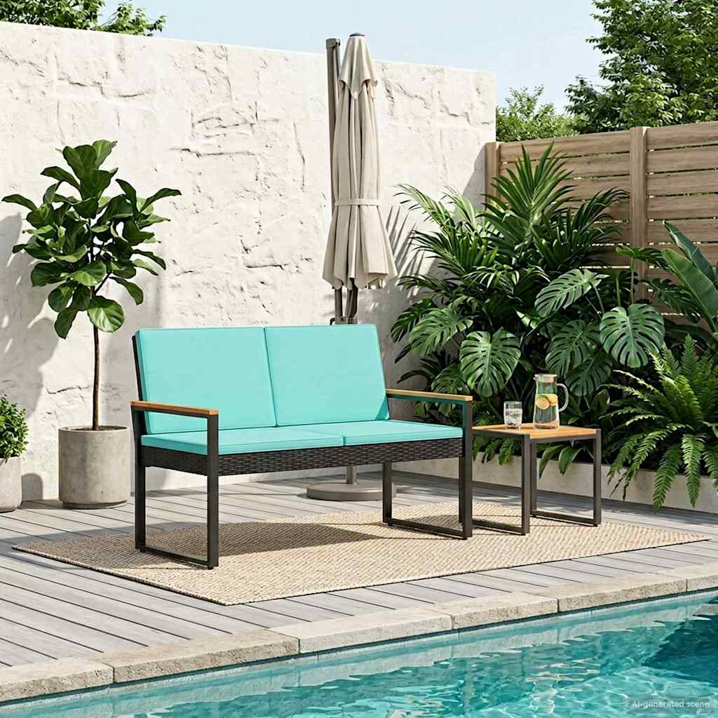 Bank Outdoor mit Kissen Schwarz 107 x 61 x 80 cm Poly-Rattan