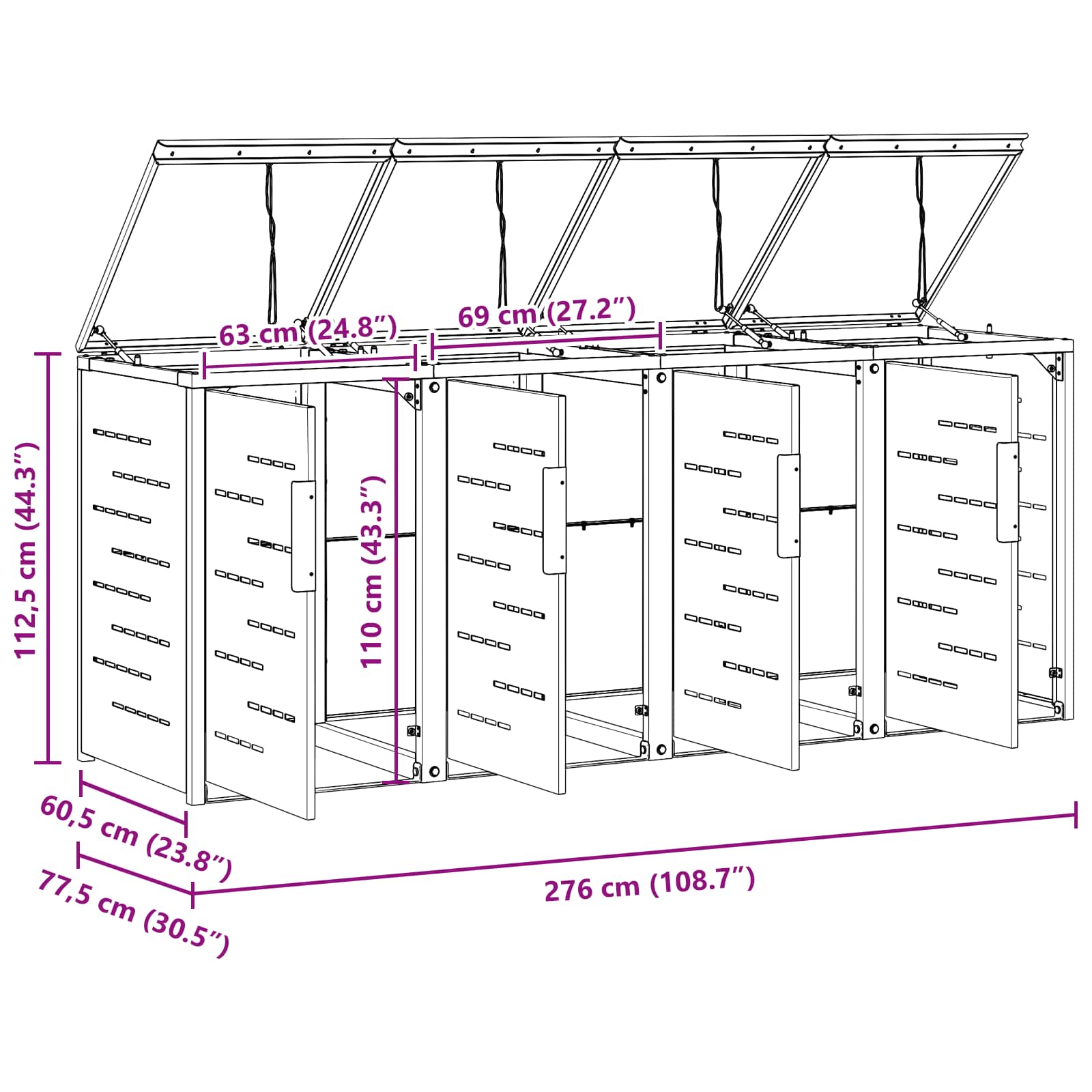Mülltonnenbox for 2 Bins 240L Edelstahl Schwarz