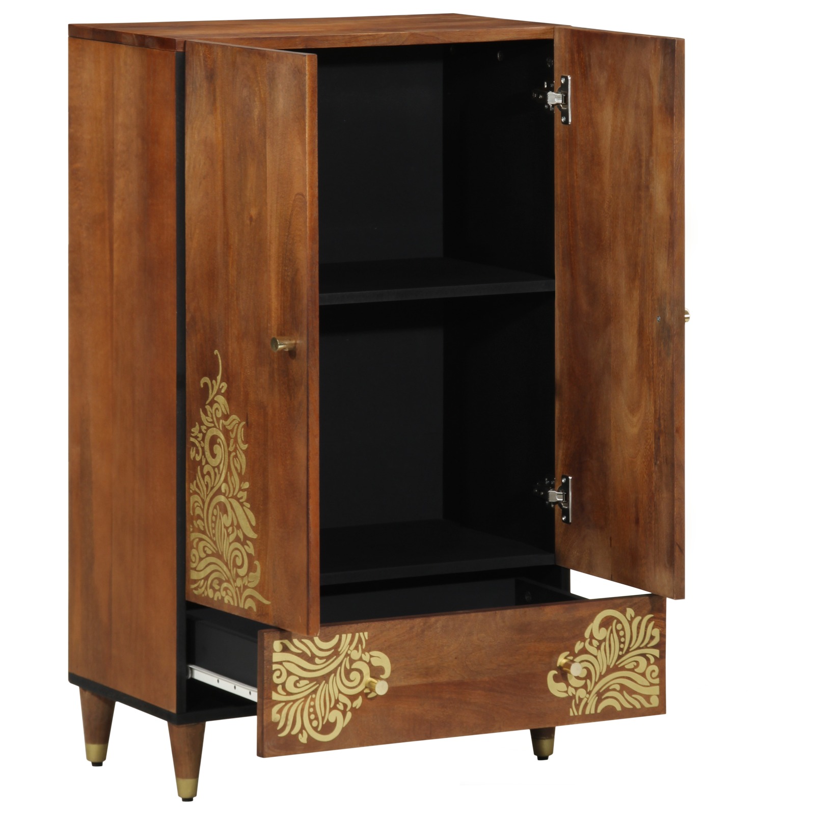 Highboard Grau und Gold 60 x 33 x 100 cm Massivholz Mango
