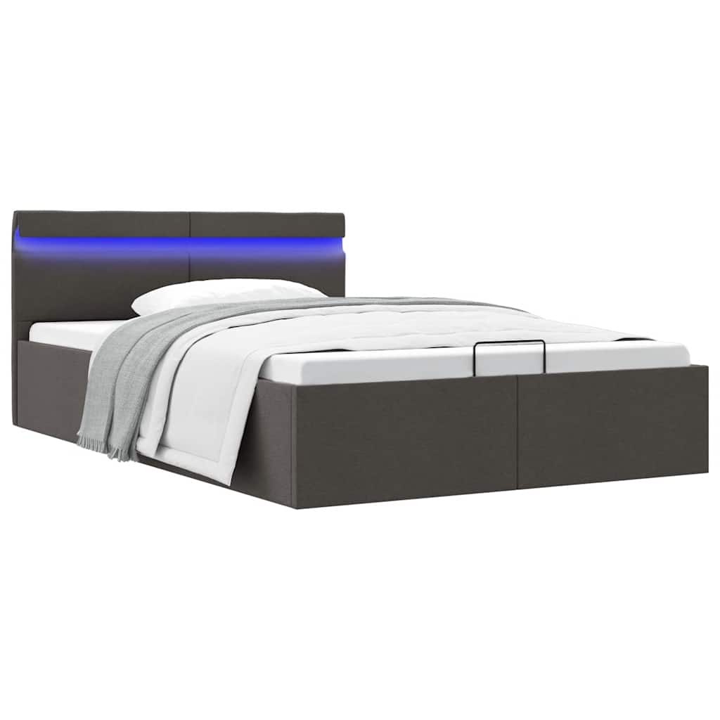Bett mit Bettkasten Hydraulisch LED Dunkelgrau Stoff 90x200 cm