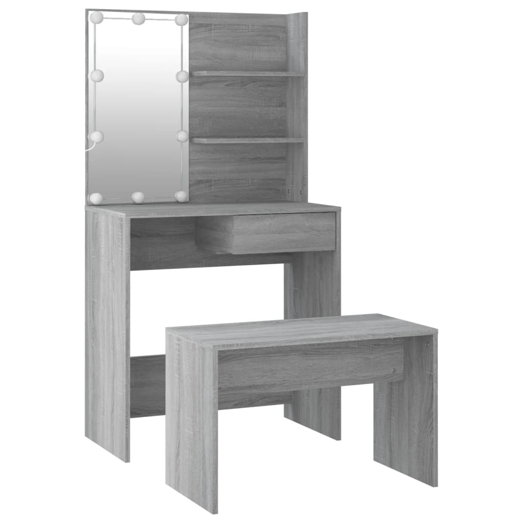 Schminktisch-Set mit LED Weiß Holzwerkstoff