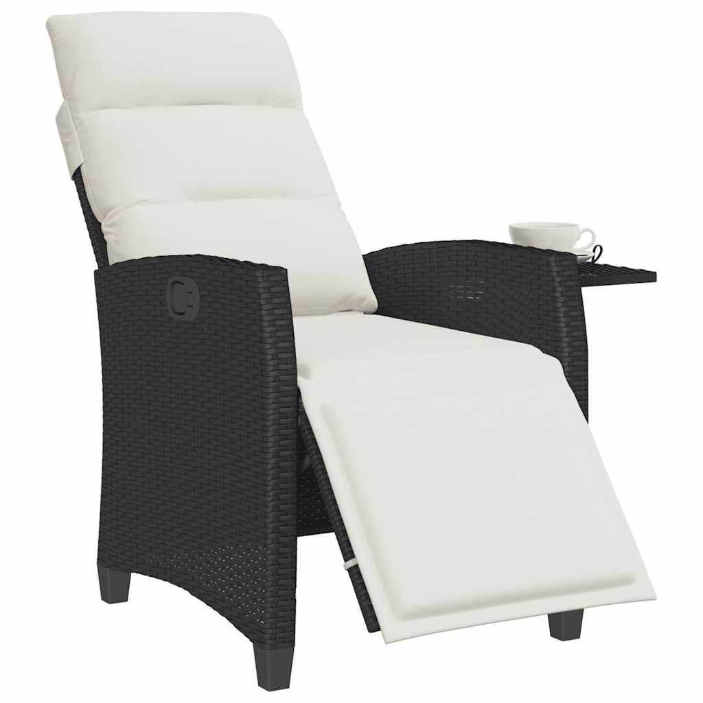 Gartensessel mit Beistelltisch Verstellbar Schwarz Poly Rattan