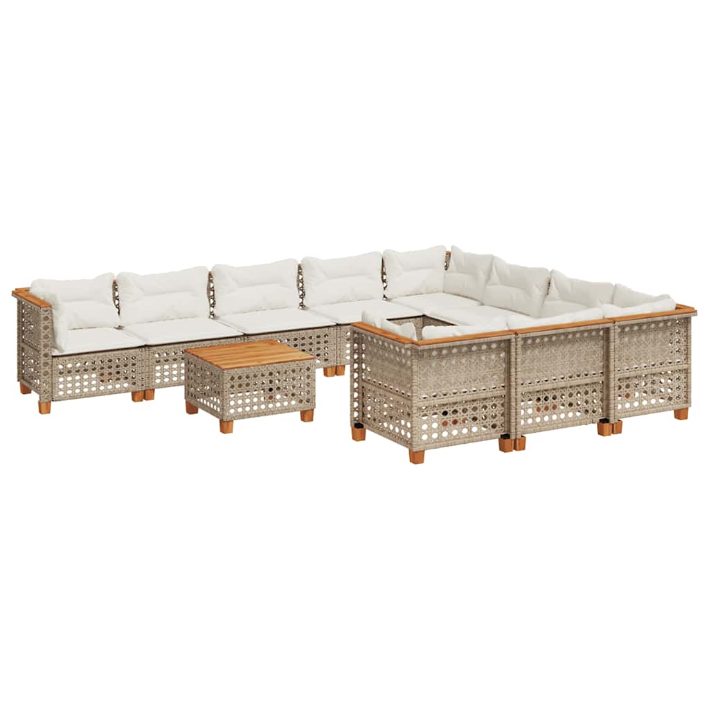 10-tlg. Garten-Sofagarnitur mit Kissen Beige Poly Rattan