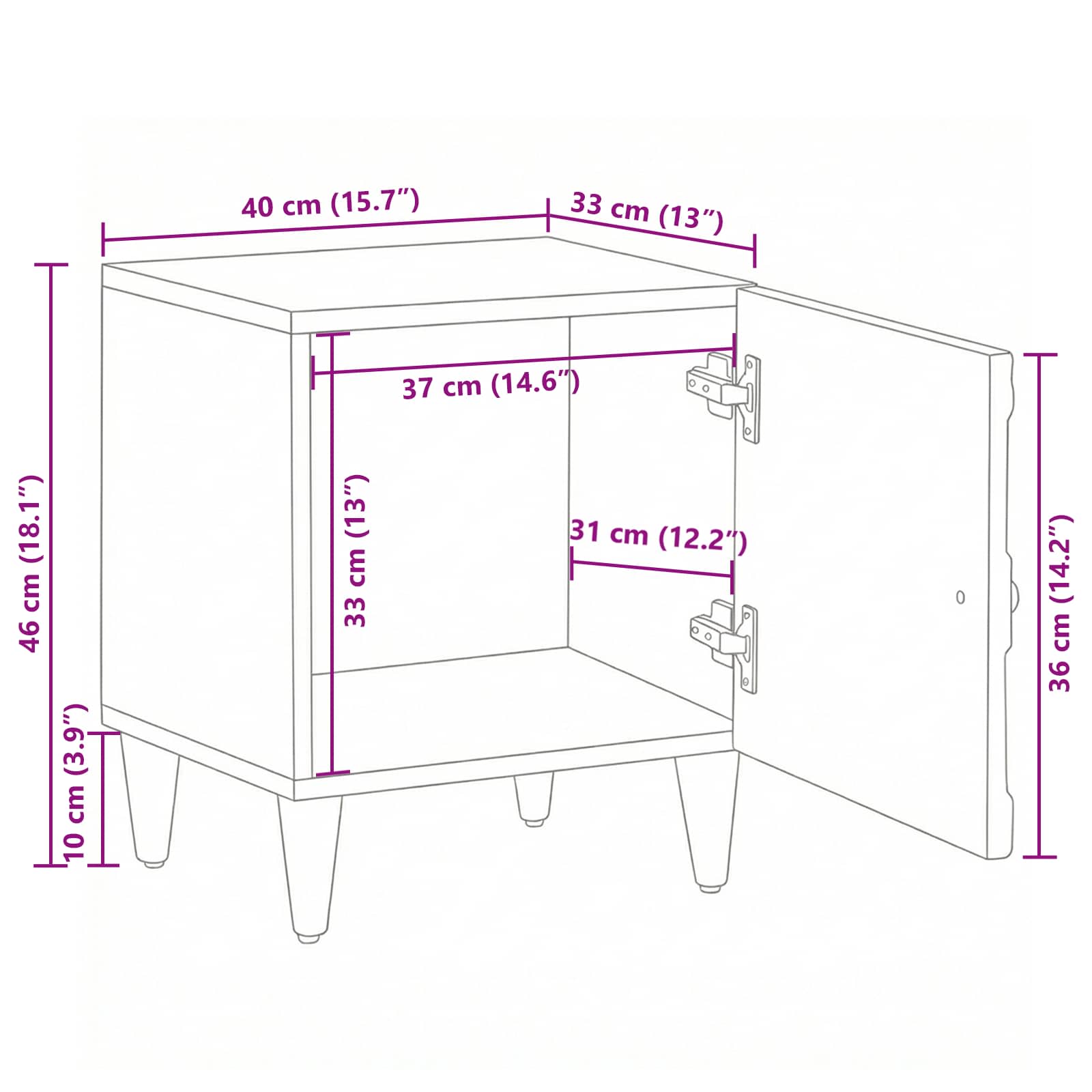 Nachttisch Braun 40 x 33,5 x 46 cm Massivholz Mango