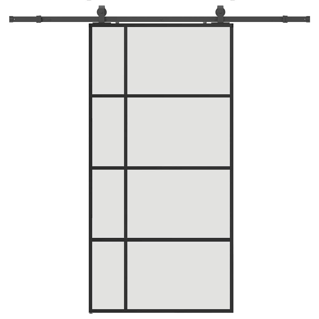 Schiebetür mit Beschlag Schwarz 76x205 cm ESG-Glas