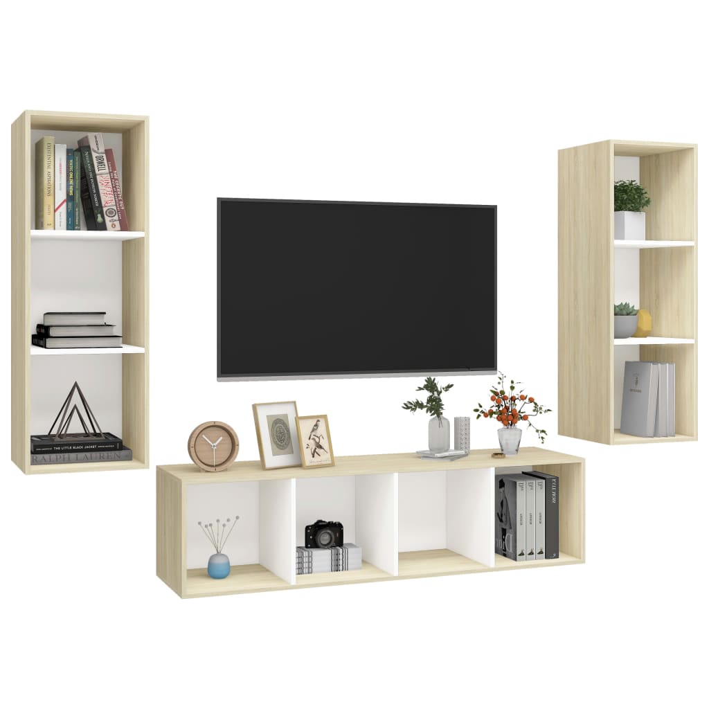3-tlg. TV-Schrank-Set Weiß Holzwerkstoff