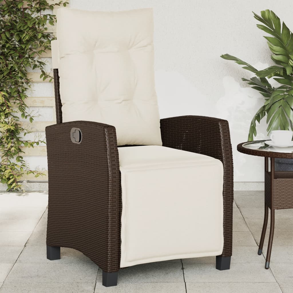 Gartensessel Verstellbar mit Kissen Schwarz Poly Rattan
