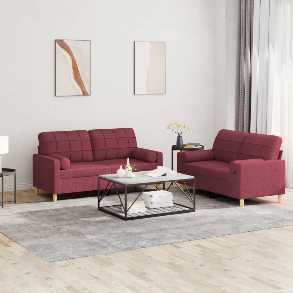 3-tlg. Sofagarnitur mit Kissen Creme Stoff