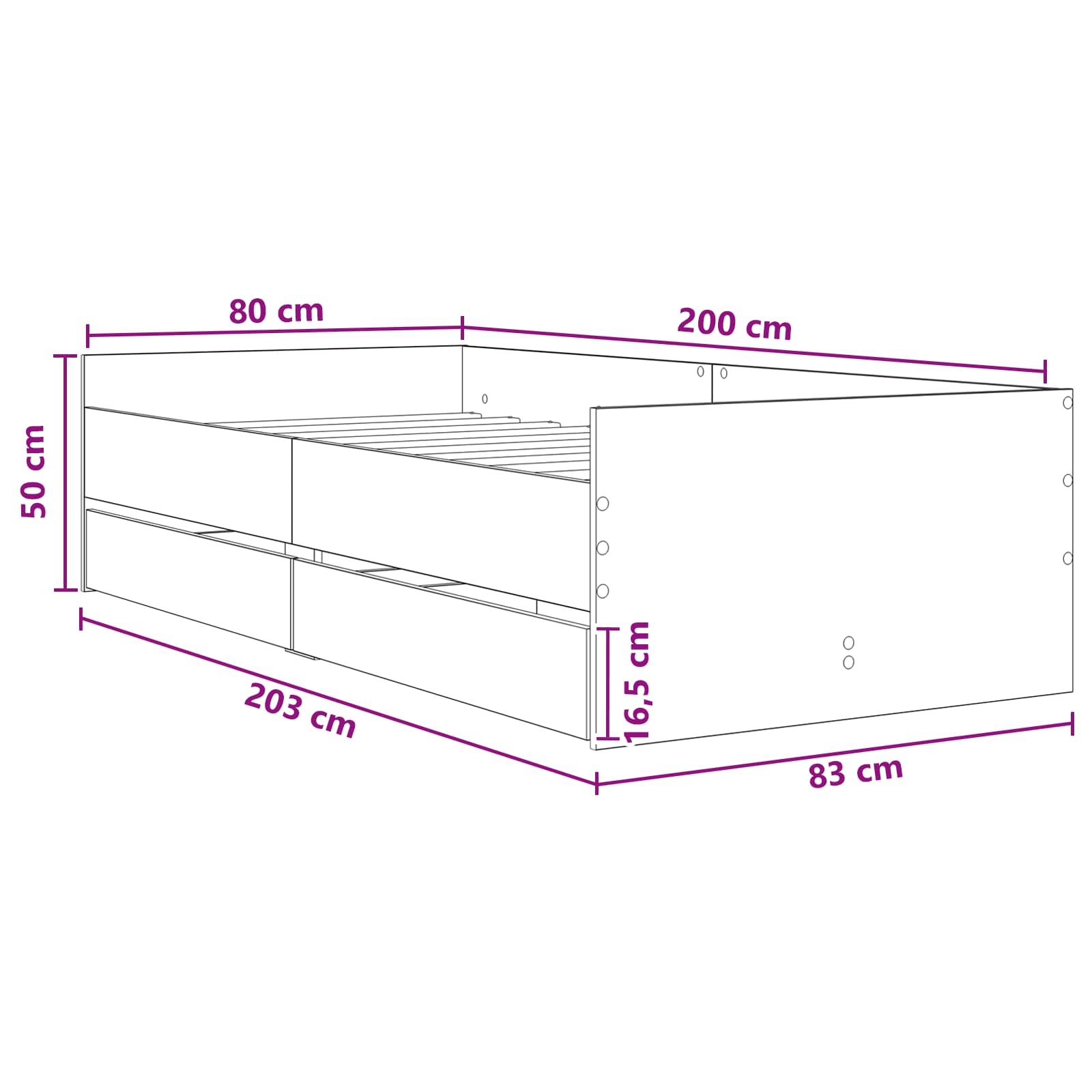 Bett mit Schubladen Braun Eiche-Optik 75x190 cm