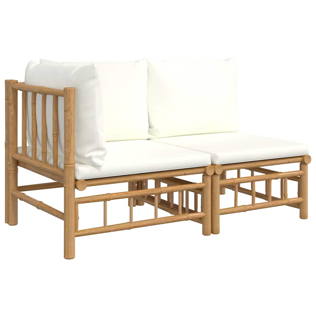 3-tlg. Garten-Lounge-Set mit Kissen Creme Bambus