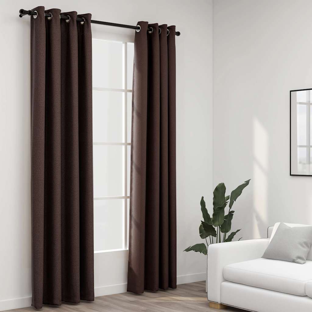 Verdunkelungsvorhänge Ösen Leinenoptik 2 Stk. Schwarz 140x175cm