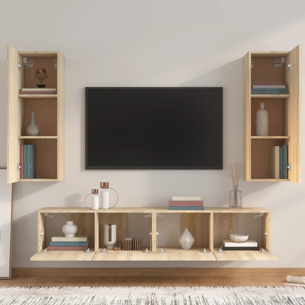 4-tlg. TV-Schrank-Set Weiß Holzwerkstoff