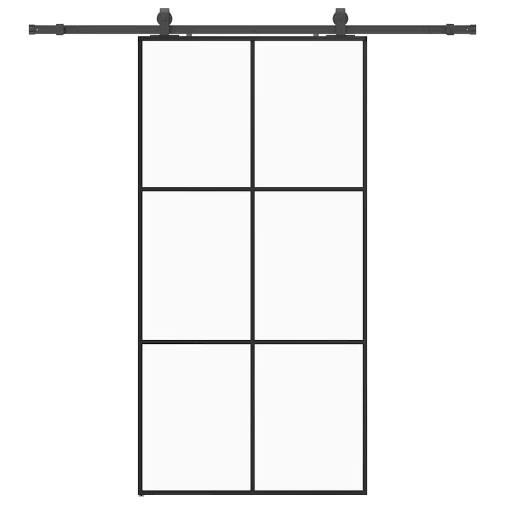 Schiebetür mit Beschlag Schwarz 76x205 cm ESG-Glas