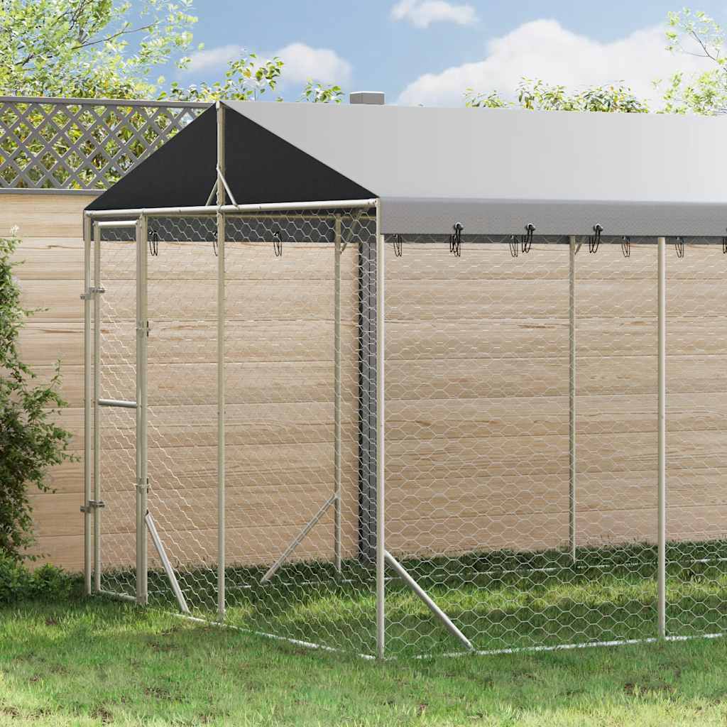 Outdoor-Hundezwinger mit Dach Silber 3x1,5x2,5m Stahl Verzinkt