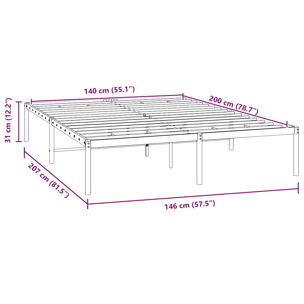 Bettgestell Metall Schwarz 75x190 cm