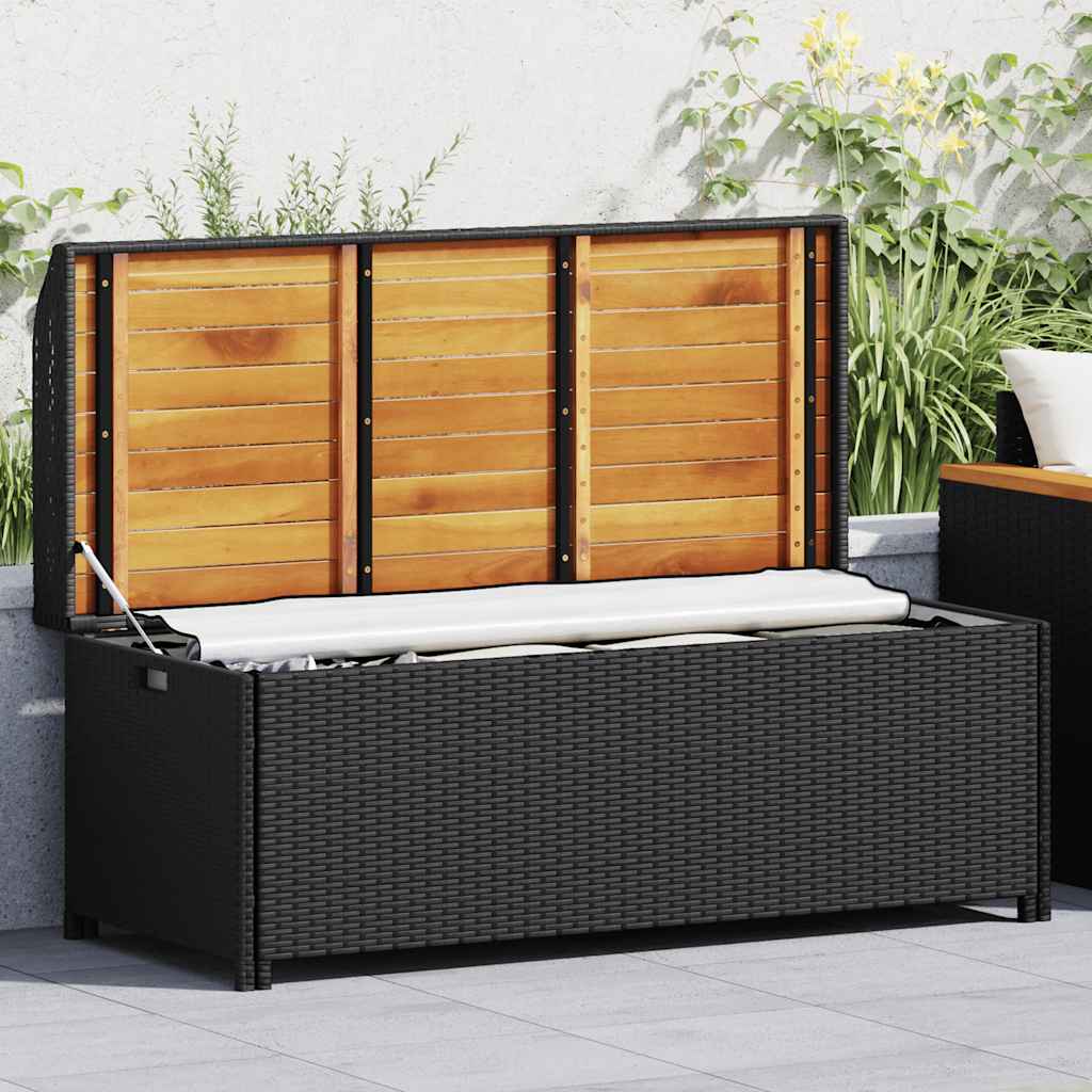 Bank mit Stauraum Schwarz 100x50x52 cm Poly Rattan Akazienholz