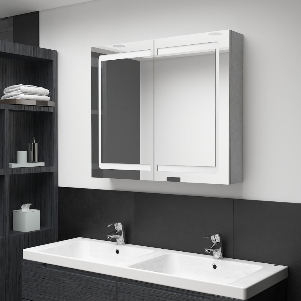 LED-Spiegelschrank fürs Bad Betongrau 80x12x68 cm