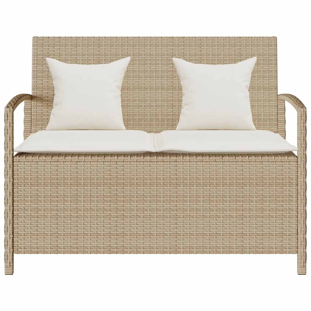 Gartenbank mit Stauraum und Kissen Schwarz Poly Rattan