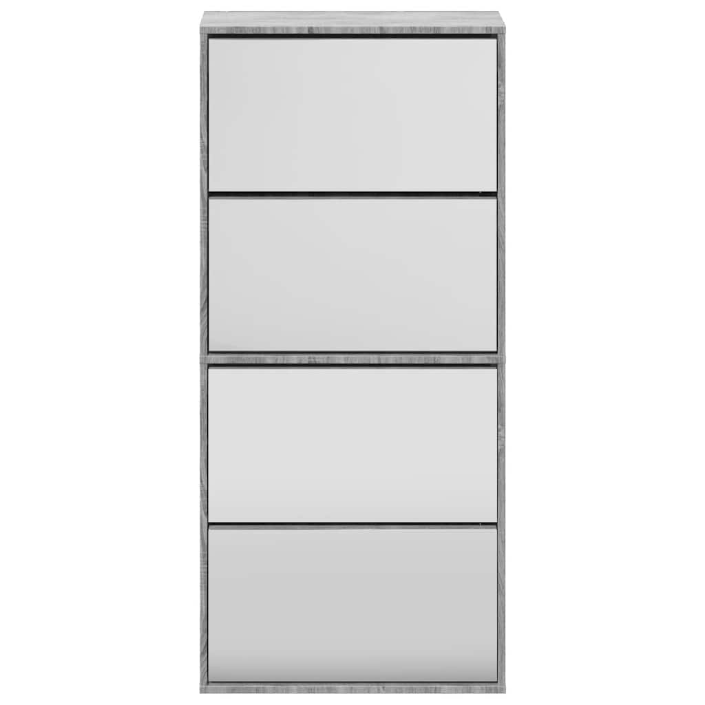 Schuhschrank mit 4 Fächern Spiegel Eiche 63×17×134 cm
